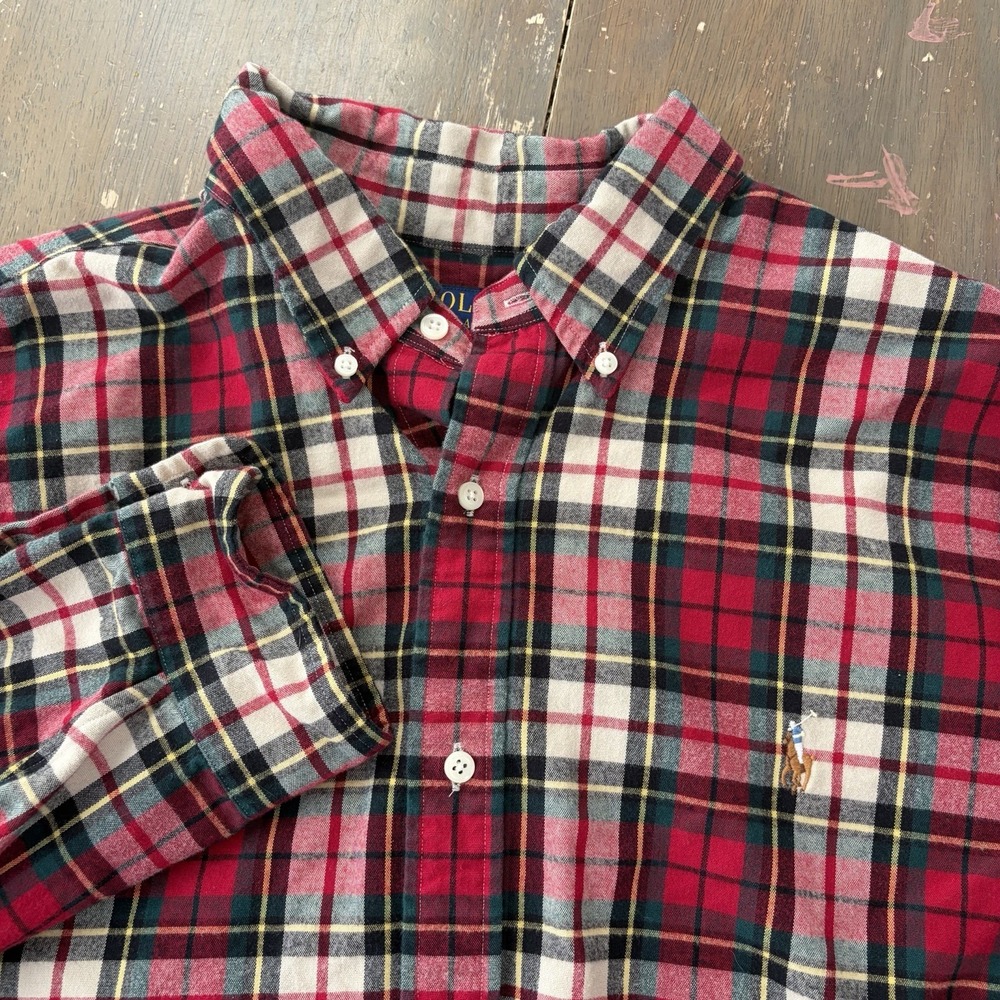 Polo Ralph Lauren Men's XXL Classic Fit Plaid Red Flannel Button-Down Shirt Pony